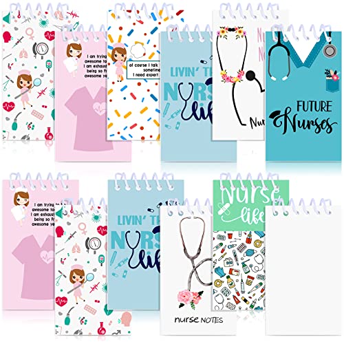 24 Packs Nurse Notepads Medical Themed Notepads Funny Nurse Top Spiral Notebook Top Spiral Memo Grid Paper Notepad for Writing Notes Diary Lists Schedules