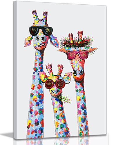 Giraffe Family Canvas Wall Art Animal Poster Prints Picture With Frame for Living Room Bedroom Nursery Office Kids Room Decor Gifts for Boy Girl and Babies(Lovely Giraffe, 16inchx12inch)