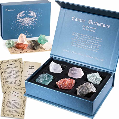 Faivykyd Cancer Crystal Birthday Gift, Zodiac Sign Stones to Complement The Birthstone, Natural Healing Crystals with Horoscope Box Set, Astrology Gifts for Women Men Girlfriend Friend