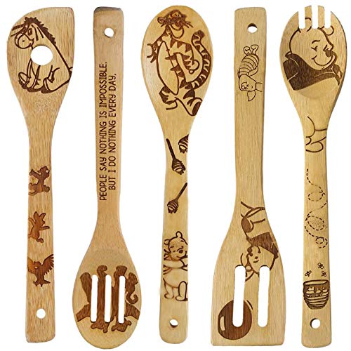 5 PCS Cartoon Wooden Spoons for Cooking,Winnie the Bear Kitchen Accessories,Cute Tiger Wooden Spatula for Kitchen Decor,Winnie Bear Kitchen Stuff,Winnie Bear Gifts for Women