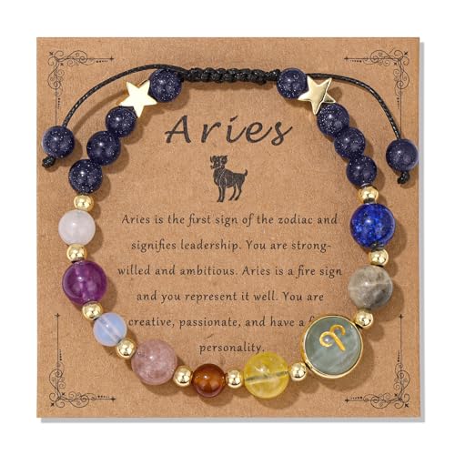 Vinswet Aries Zodiac Bracelets for Women Men,12 Constellations Healing Crystal Protection Stone Beads Bracelet Birthday Zodiac Gifts Horoscope Spiritual Jewelry Bracelet Gifts