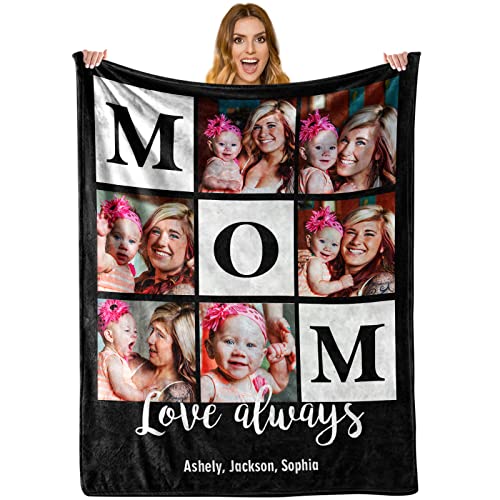 ShineSand Personalized Gifts for Mothers from Daughter, Custom Blanket with Photos Customized Mom Blankets with Picture Gift for Birthday Anniversary Christmas Printed in USA