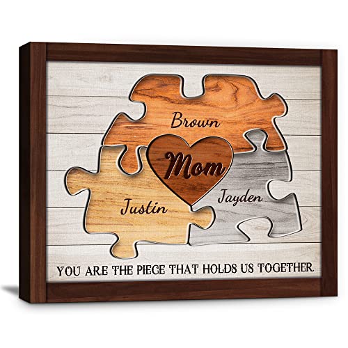 Dazella Personalized Mother's Day Gifts for Mom from Son Daughter Unique Birthday Presents for Mom Custom Puzzle Sign Canvas Prints Rustic Wall Art Home Decor