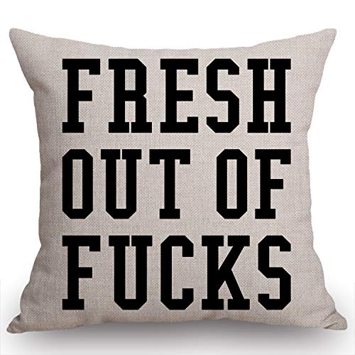 Swono Funny Quote Decorative Throw Pillow Case Fresh Out of f CKS Funny Decoration Cushion Cover Home Decor 18 x 18 Inch Cotton Linen for Sofa Couch