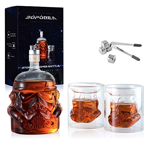 Whiskey Decanter Set Transparent Creative with 2 Glasses,Gifts for Men,Whiskey Flask Carafe Decanter with 4 Whiskey Stones & Tong,Whiskey Carafe for Brandy,Scotch,Vodka,Gifts for Dad,Husband,Boyfriend