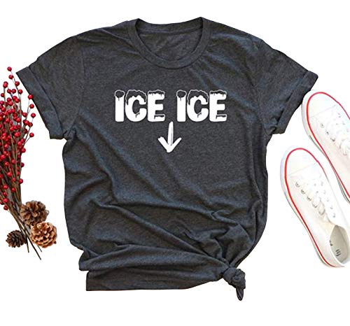Ice Ice Baby Maternity T-Shirt Women Pregnancy Announcement Shirt Funny Letter Print Pregnant Mom Tee Tops (Gray, XL)