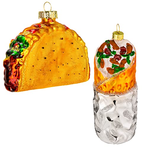 Christmas Glass Blown Ornament Taco and Burrito Set Handcrafted Christmas Tree Decoration Christmas Party