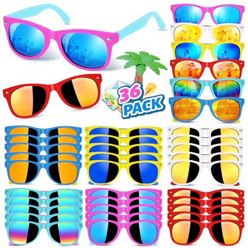 36 Pack Kids Sunglasses Bulk Party Favors for Kids 4-8-12 80s Style Neon Sunglasses with UV400 Protection Goodie Bag Stuffers Pool Party Favors Decorations end of Year Student Gifts for Boys and Girls