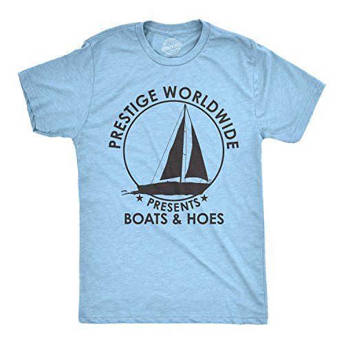 Crazy Dog Mens T Shirt Prestige Worldwide Boats and Hoes Funny Comedy Cult Classic Quote Tee Movie Fan Apparel Graphic Novelty Shirt Heather Light Blue XL