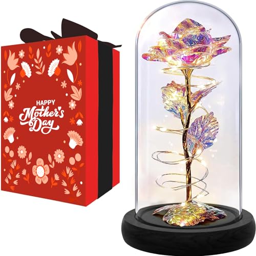 Norcalway Galaxy Rose Flower Gifts for Woman with Timer - Mothers Day Flowers Gifts for Mom Wife from Daughter Son Husband, Enchanted Glass Rose Grandma Mom Gifts for Mothers Day