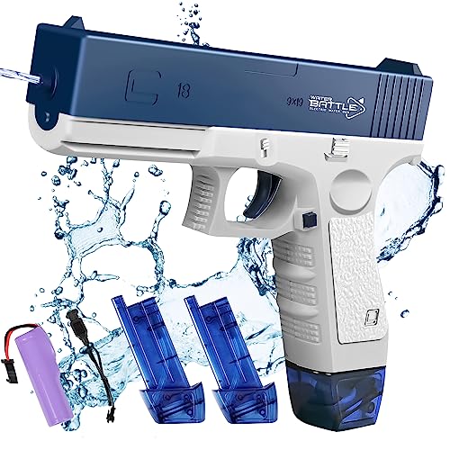 OSDUE Electric Water Gun, Rechargeable Automatic Squirt Guns Up to 32 FT Range, One-Button Powerful Squirt Guns for Kids & Adults Summer Swimming Pool Party Beach Outdoor Activity (Blue)
