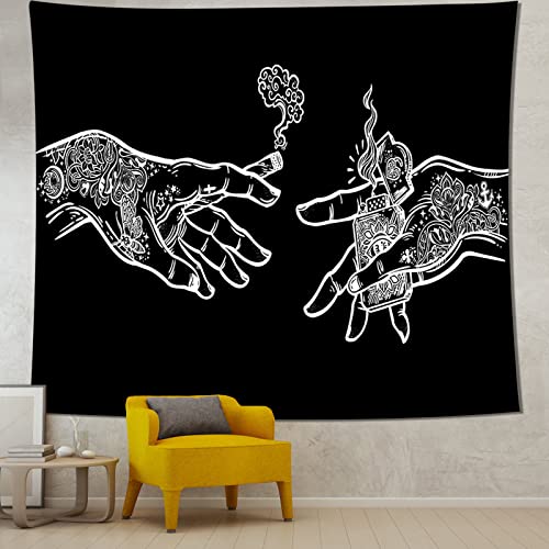 Wall Tapestry for Bedroom Aesthetics White and Black Tapestry Funny India Floral Hands Tapestry Cool Room Decor for Guys Black Art Poster Wall Hanging for College Dorm Home Living Room (51''x60'')