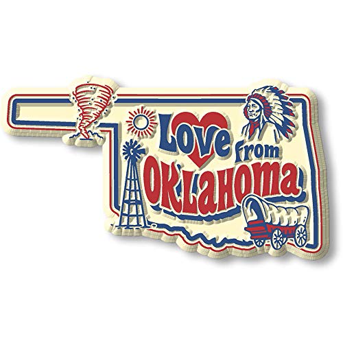 Love from Oklahoma Vintage State Magnet by Classic Magnets, Collectible Souvenirs Made in The USA, 3.4' x 1.9'