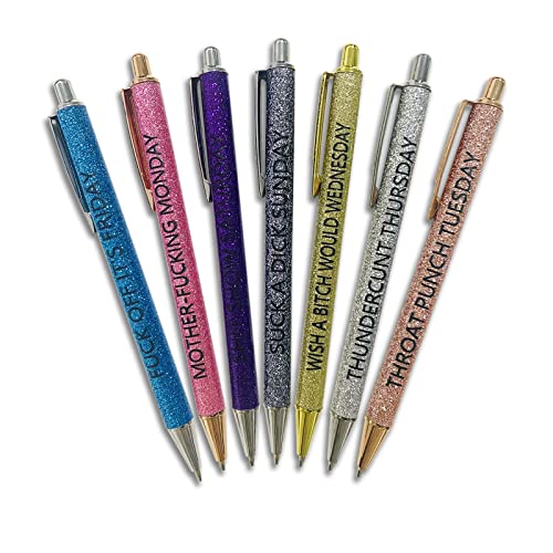 KVIFIVK 7pcs Funny Pens Daily Work Office Ballpoint Pen Set Describing Mentality for Adults Bling 7 Day Week Pen Funny Office Gifts Creative gifts for colleagues, friends
