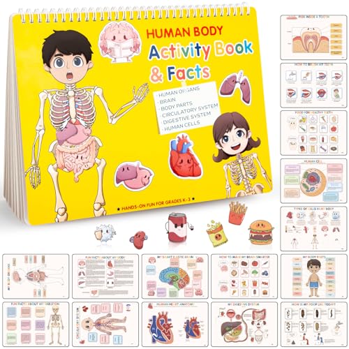 Ayyomo Human Body Anatomy Busy Book for Kids, Montessori Homeschool Learning Activities Busy Book 15 Pages, Kids Autism Sensory Toys, Preschool Learning Activities Gifts for Age 4 5 6 7 8 Years