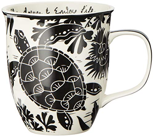 Karma Gifts 16 oz Black and White Boho Mug Sea Turtle - Cute Coffee and Tea Mug - Ceramic Coffee Mugs for Women and Men, 1 Count (Pack of 1)