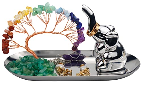 Carselage Elephant Ring Holder for Jewelry, Elephant Gifts for Women, Chakra Crystal Tree Ring Dish Earrings Box Organizer Trinket Tray, Living Room Bathroom Home Decoration, Mothers Day Mom Gifts