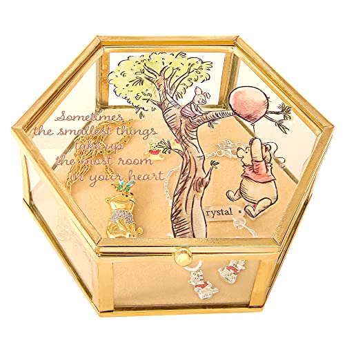 Disney Winnie the Pooh Jewelry Box - Glass Jewelry Case with Pooh and Piglet Design Jewelry Box, Officially Licensed