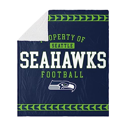 FOCO Seattle Seahawks NFL Team Property Of Sherpa Fleece Blanket