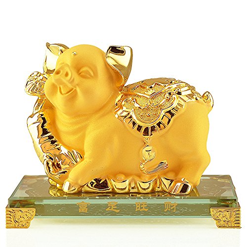 BOYULL Large Size Chinese Zodiac Pig Golden Resin Collectible Figurines Table Decor Statue