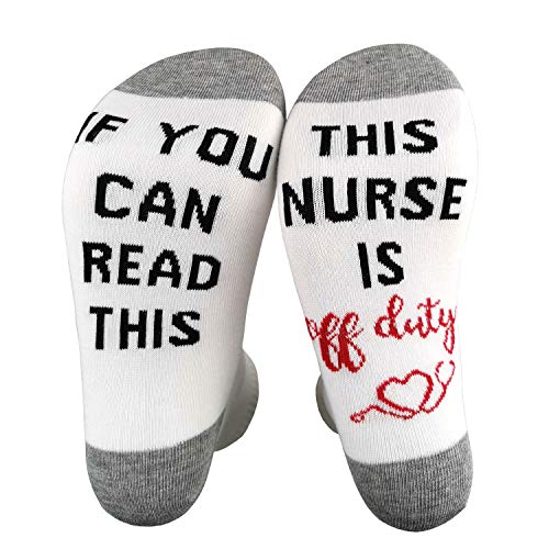 XYSOCKS If You Can Read This Nurse Is Off Duty Unisex Funky Crew Socks White Angels Gift for Holiday (White&Grey,Crew socks)