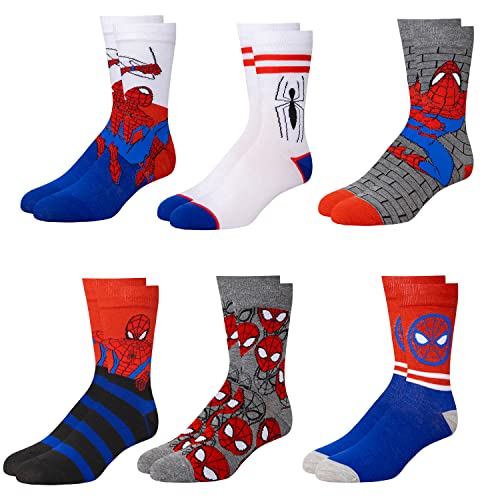 Marvel Spiderman Socks for Boys & Men, 6-Pack Socks for Men & Boys Socks, Men's Athletic Socks, Athletic Socks for Boys,