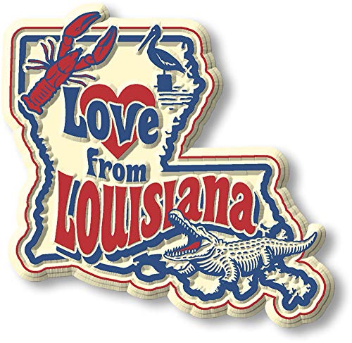 Love from Louisiana Vintage State Magnet by Classic Magnets, Collectible Souvenirs Made in The USA, 2.6' x 2.5'