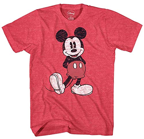 Disney Men's Full Size Mickey Mouse Distressed Look T-Shirt, Red HTR, L