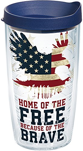 Tervis Made in USA Double Walled Home of the Free Because of the Brave Insulated Tumbler Cup Keeps Drinks Cold & Hot, 16oz, Clear