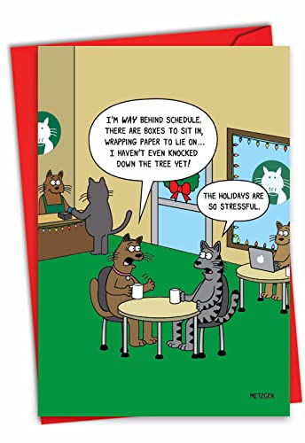 NobleWorks - Funny Merry Christmas Greeting Card with Envelope (4.63 x 6.75 Inch) - Holiday Joke Humor - Stressful Holidays C4530XSG