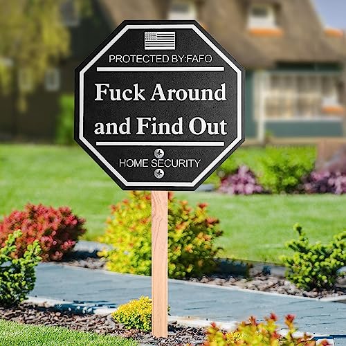 Shawgge Fuck Around and Find Out Signs, FAFO Home Security Signs Front Yard Sign Decor, Property Security Protected By Surveillance Sign Wood Front Patio Decor, Funny Warning Signs (Black)