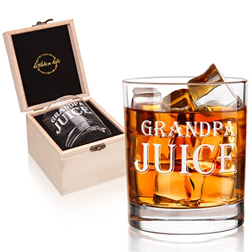LIGHTEN LIFE Grandpa Juice Whiskey Glass 12 oz,Unique Grandpa Gifts in Valued Wooden Box,Funny Grandpa Gifts Ideas for New Grandpa,Birthday from Grandson,Granddaughter