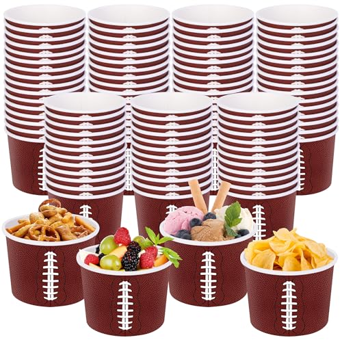 Shojoy 100 Pieces Football Snack Bowl 8oz Ice Cream Bowls for Snacks and Favors Football Ball Serving Bowl Disposable Paper Bowl for Football Tailgate Party Family Dinner and Sports Event