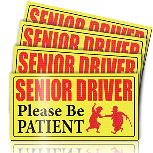 4 Pieces Reflective Elderly Driver Magnet for Car Driver Car Magnets Old People Gag Gifts Please Be Patient Yellow Elderly Car Magnet Sign Magnetic Bumper Sticker for Grandma and Grandpa