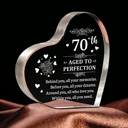 Lunekkh 70th Birthday Gifts for Women Men, Stunning Aged to Perfection Heart Arcylic Keepsake, Perfect for 70 Year Old Birthdays and Party Decorations