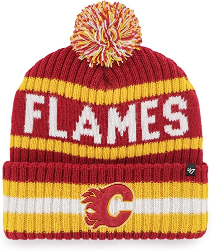 '47 NHL Bering Cuffed Knit Pom Beanie Hat, Adult (Calgary Flames Red)