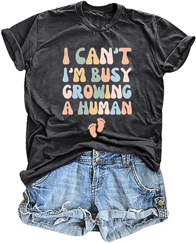 I Can't I'm Busy Growing A Human Shirt Mom Tee, Baby Announcement Shirt, Funny Pregnancy Shirt, Cute Maternity T-Shirt (AA-Dark Gray1, M)