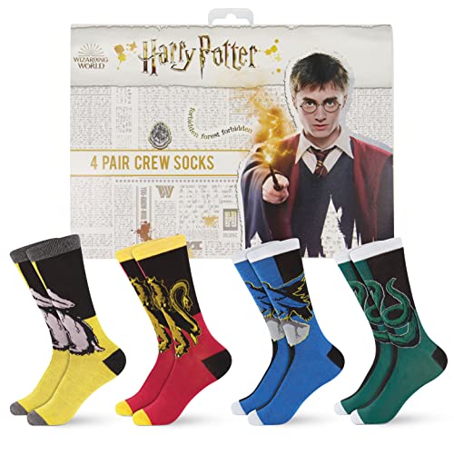 Hyp Harry Potter Socks Mens and Womens Socks Featuring the Houses of Hogwarts | Gift Box, 4 Pack Casual Crew Socks