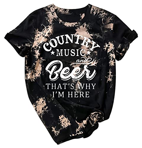 Country Music and Beer Funny Drinking Shirt for Women Summer Vacation T Shirts Vintage Country Shirts Tops (S, Tie Dye)