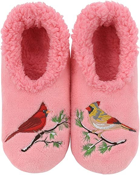 Snoozies Pairable Slipper Socks - Funny House Slippers for Women, Non-Slip Fuzzy Slipper Socks - Cardinals - Small
