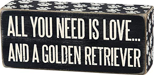 Primitives By Kathy 6' x 2.5' Wood Wooden Box Sign 'All You Need Is Love...And A Golden Retriever',Black/White