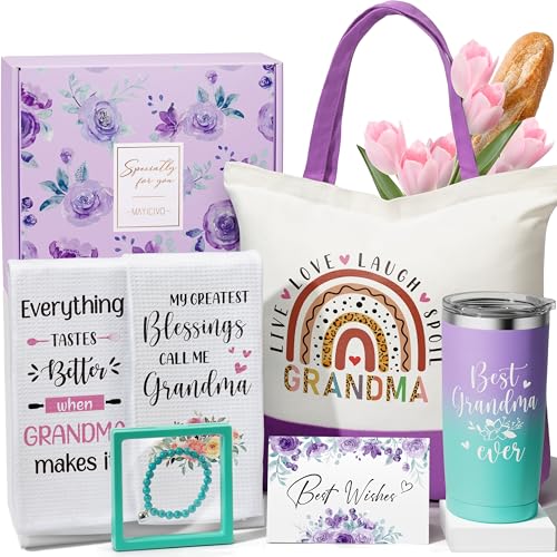 Best Grandma Gifts Mothers Day Gifts for Grandma from Granddaughter Grandchildren Grandkids, Nana Gifts Basket Grandma Birthday Gifts for Gigi Grandmother, New Grandma Gifts w/ Tumbler Canvas Tote Bag