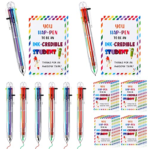 30 Pcs End of Year Student Gifts 0.5mm 6 in 1 Multicolor Ballpoint Pen Cards from Teacher 6 Colors Retractable Ballpoint Pens Multi Color and 30 Pcs You Are Awesome Cards for Office School Children