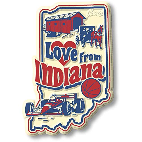 Love from Indiana Vintage State Magnet by Classic Magnets, Collectible Souvenirs Made in The USA, 2' x 2.9'