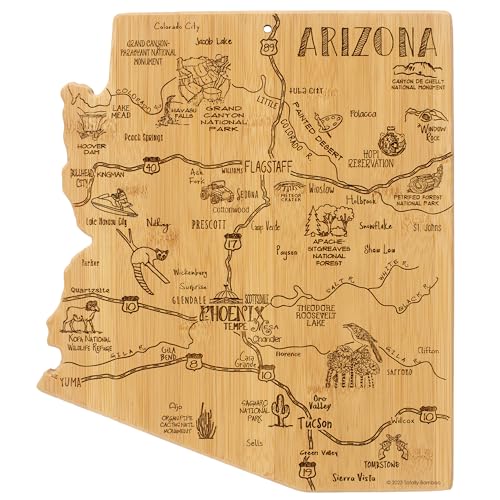 Totally Bamboo Destination Arizona State Shaped Serving and Cutting Board, Includes Hang Tie for Wall Display