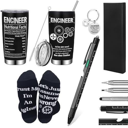 Panitay Engineer Gifts Set for Men Includes 9 in 1 Multi Tool Pen 20 oz Engineer Tumbler Keychain Socks Gadgets Father's Day Birthday Graduation Retirement Gifts for Mechanical Electrical Engineers