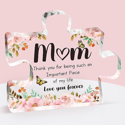 Gifts for Mom - Delicate Mom Birthday Gifts from Daughter Son - Engraved Acrylic Block Puzzle Piece 3.9 x 3.3 inch - Thanksgiving Mothers Day Birthday Gifts for Mom, Ideas