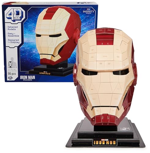 4D Build, Marvel Iron Man 3D Puzzle Model Kit with Stand 96 Pcs | Iron Man Helmet Desk Decor | Building Toys | 3D Puzzles for Adults & Teens 12+