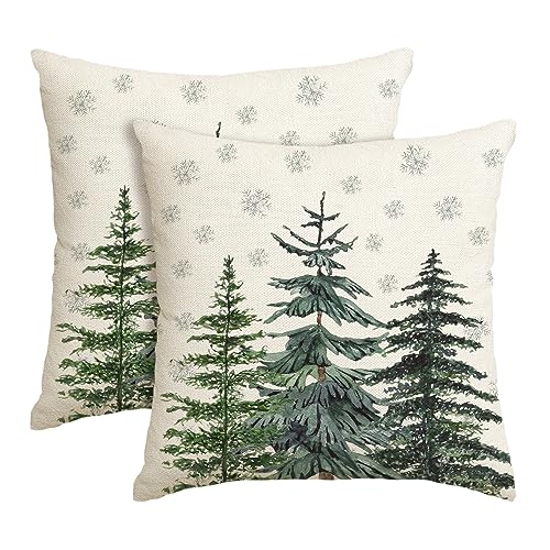 AVOIN colorlife Christmas Trees Snowflake Throw Pillow Covers Set of 2, 18 x 18 Inch Winter Holiday Cushion Case Decoration for Sofa Couch