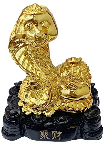 Betterdecor Gold Color Feng Shui 12 Chinese Zodiac Animal Statue Figurine Home Office Decoration and Gift for New Year Holidays and Birthday (Zodiac Snake)